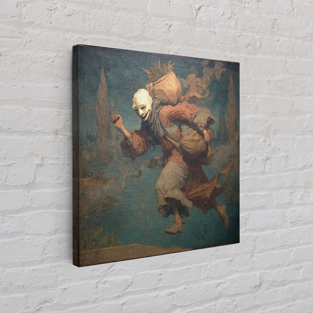The Masked Candy Collector, Symbolist Gothic Landscape, Square Wall Art, Dark Halloween Decor, Canvas Print, Halloween Wall Art