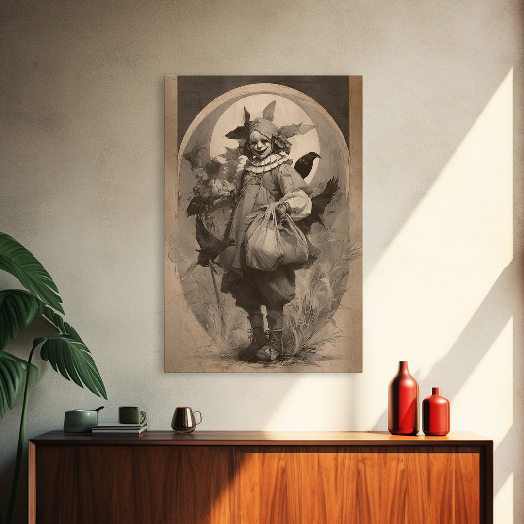 The Masked Candy Collector, Decadent Gothic Art, Vertical Wall Art, Dark Fantasy Wall Art, Framed Canvas Print, Halloween Wall Art