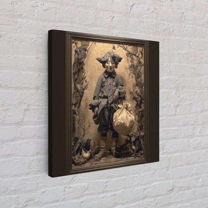 The Masked Candy Collector, Dark Symbolist Art, Square Wall Art, Dark Halloween Decor, Canvas Print, Halloween Wall Art