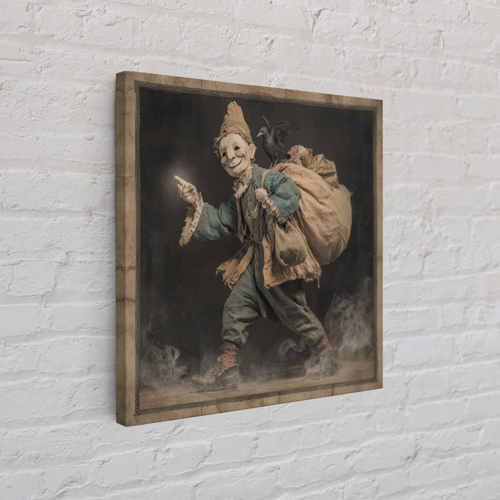 The Masked Candy Collector, Symbolist Etching Art, Square Wall Art, Macabre Wall Art, Canvas Print, Halloween Wall Art