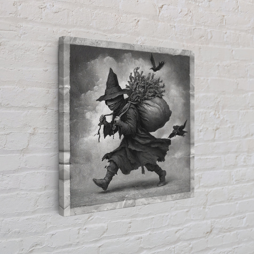 The Masked Candy Collector, Expressionist Nightmare Art, Square Wall Art, Gothic Horror Wall Art, Framed Canvas Print, Halloween Wall Art