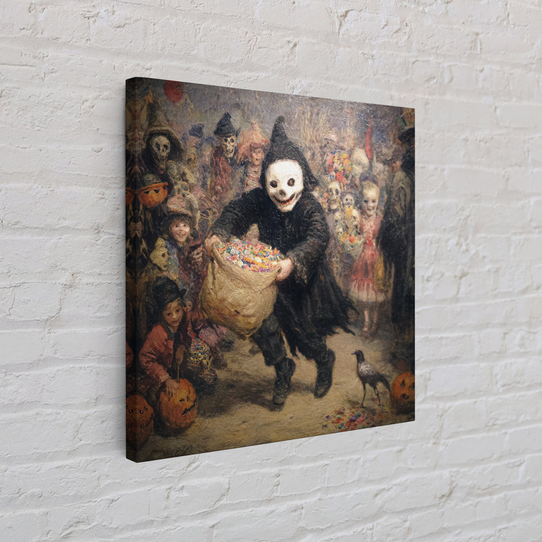 The Masked Candy Collector, Grotesque Carnival Art, Square Wall Art, Macabre Wall Art, Canvas Print, Halloween Wall Art, Dark Fantasy Art