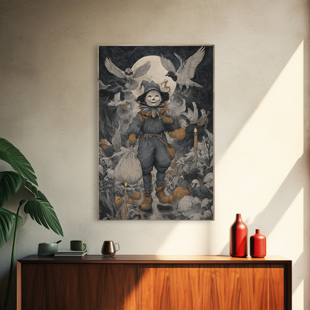 The Masked Candy Collector, Expressionist Gothic Art, Vertical Wall Art, Dark Fantasy Wall Art, Canvas Print, Halloween Wall Art