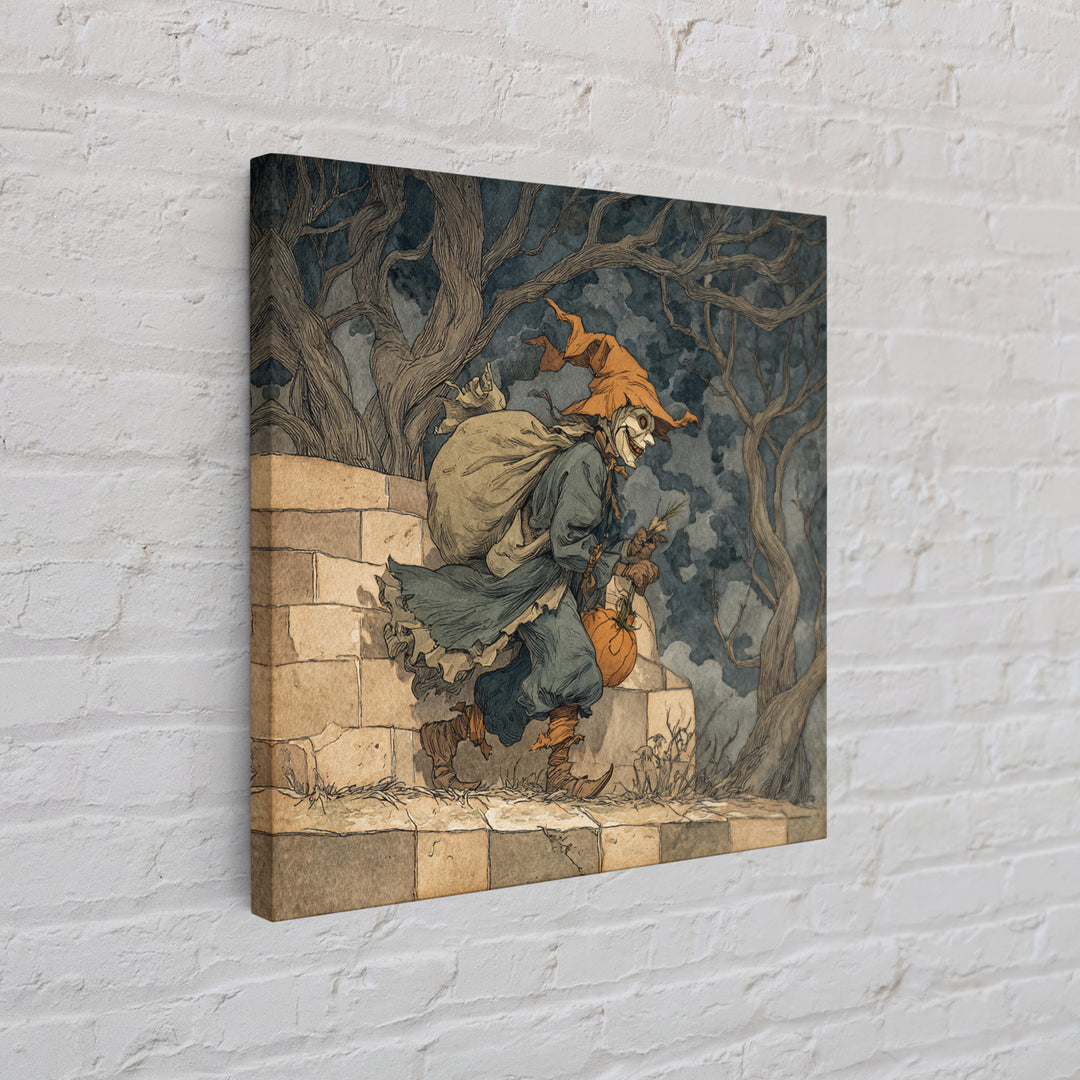 The Masked Candy Collector, Gothic Storybook Art, Square Wall Art, Gothic Horror Wall Art, Framed Canvas Print, Halloween Wall Art