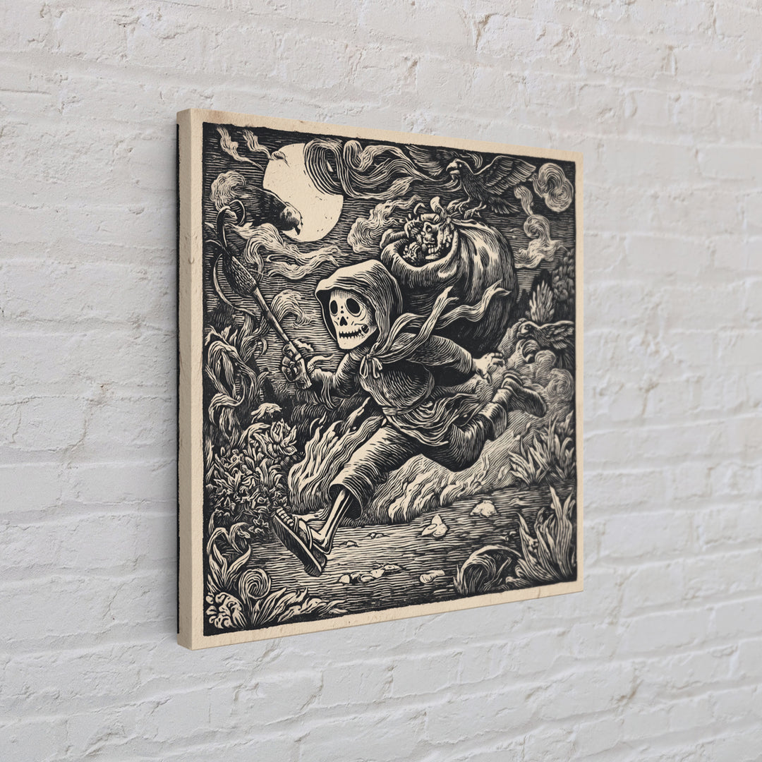 The Masked Candy Collector, Macabre Folk Print Art, Square Wall Art, Macabre Wall Art, Canvas Print, Halloween Wall Art