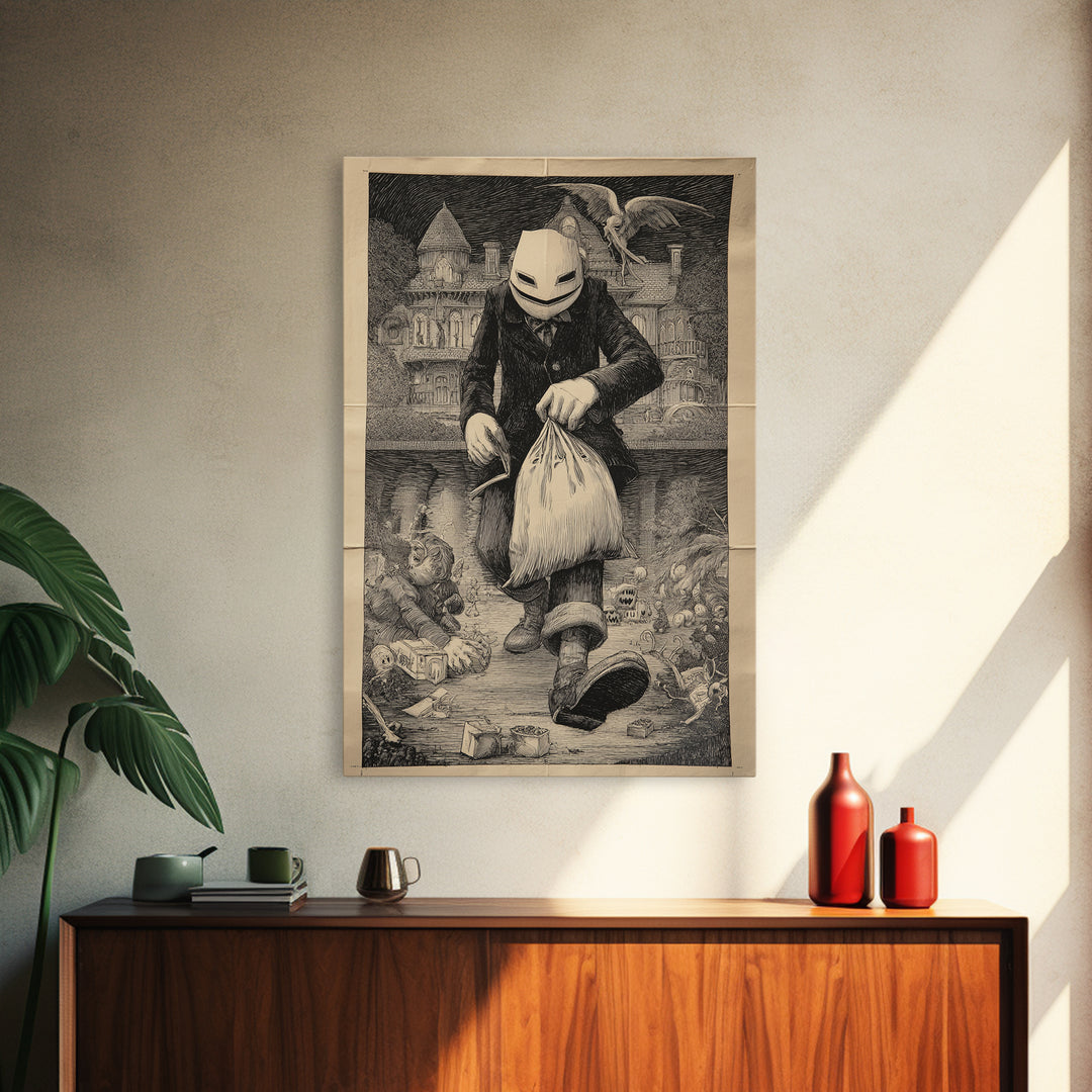 The Masked Candy Collector, Victorian Macabre Art, Vertical Wall Art, Dark Halloween Decor, Canvas Print, Halloween Wall Art