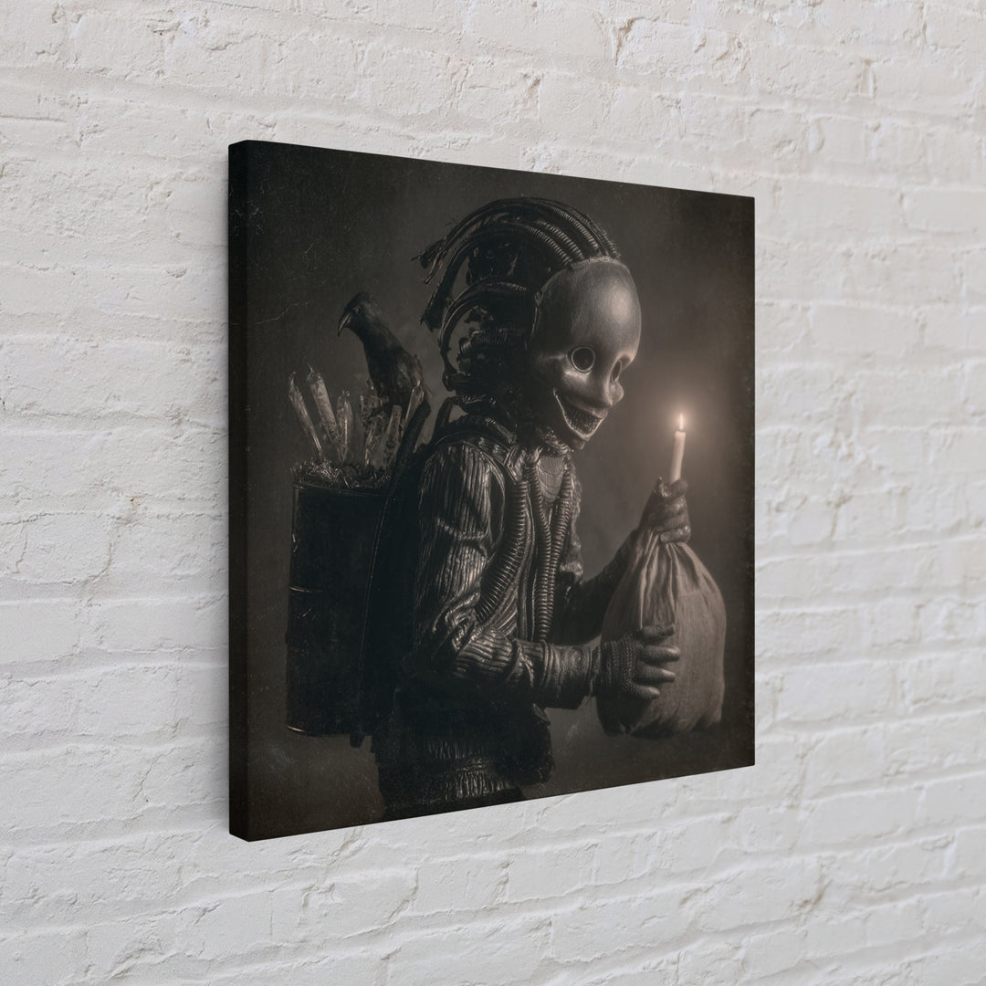 The Masked Candy Collector, Biomechanical Horror Art, Square Wall Art, Dark Halloween Decor, Framed Canvas Print, Halloween Wall Art