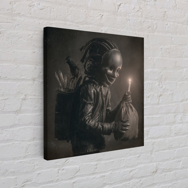 The Masked Candy Collector, Biomechanical Horror Art, Square Wall Art, Dark Halloween Decor, Framed Canvas Print, Halloween Wall Art