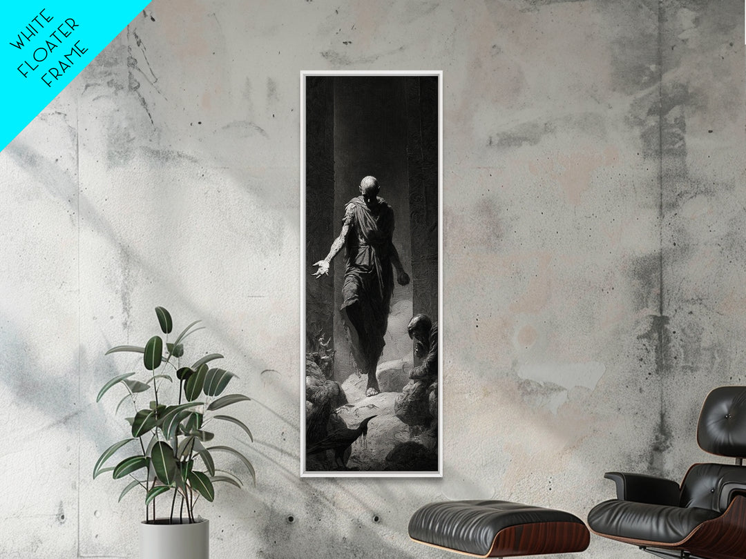 The Shadow Person, Gothic Engraving Art, Tall Narrow Wall Art, Dark Halloween Decor, Canvas Print, Halloween Wall Art