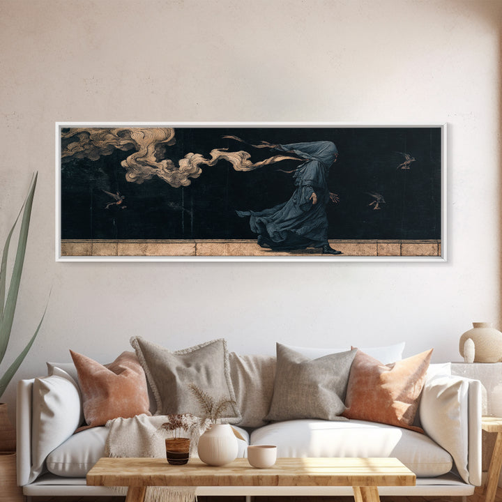 The Shadow Person, Medieval Grotesque Art, Extra Wide Wall Art, Macabre Wall Art, Canvas Print, Halloween Wall Art, Halloween Decor