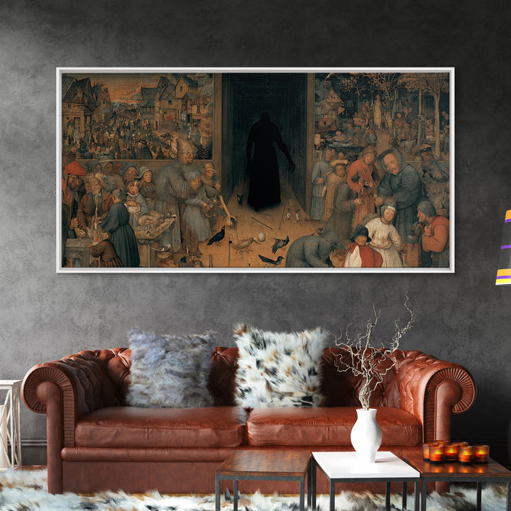 The Shadow Person, Northern Renaissance Horror, Wide Panoramic Art, Macabre Wall Art, Canvas Print, Halloween Wall Art