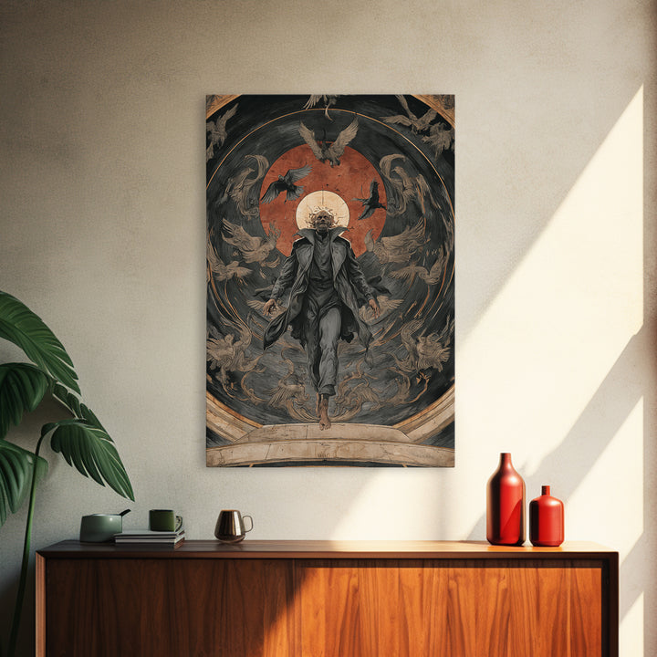 The Shadow Person, Dark Renaissance Art, Vertical Wall Art, Dark Fantasy Wall Art, Framed Canvas Print, Halloween Wall Art