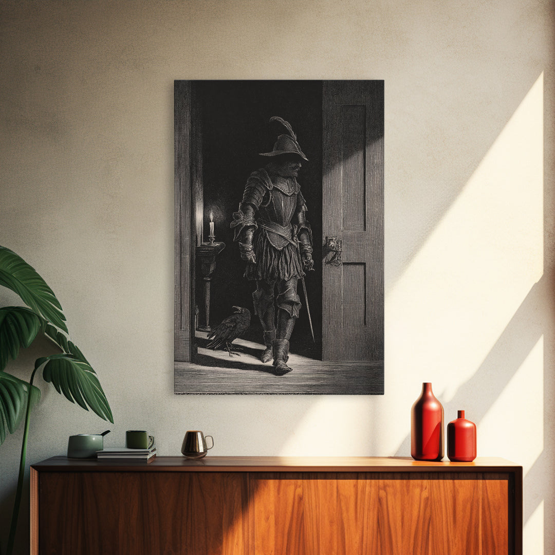 The Shadow Person, Renaissance Engraving Art, Vertical Wall Art, Dark Halloween Decor, Canvas Print, Halloween Wall Art, Spooky Wall Decor