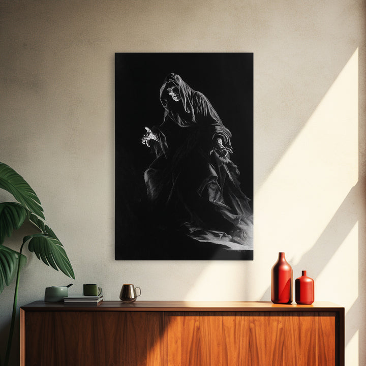 The Shadow Person, Baroque Witchcraft Art, Vertical Wall Art, Dark Halloween Decor, Framed Canvas Print, Halloween Wall Art