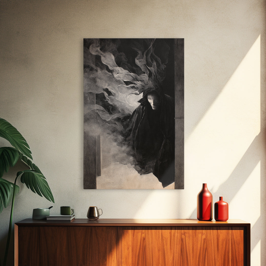 The Shadow Person, Symbolist Dream Art, Vertical Wall Art, Dark Halloween Decor, Framed Canvas Print, Halloween Wall Art