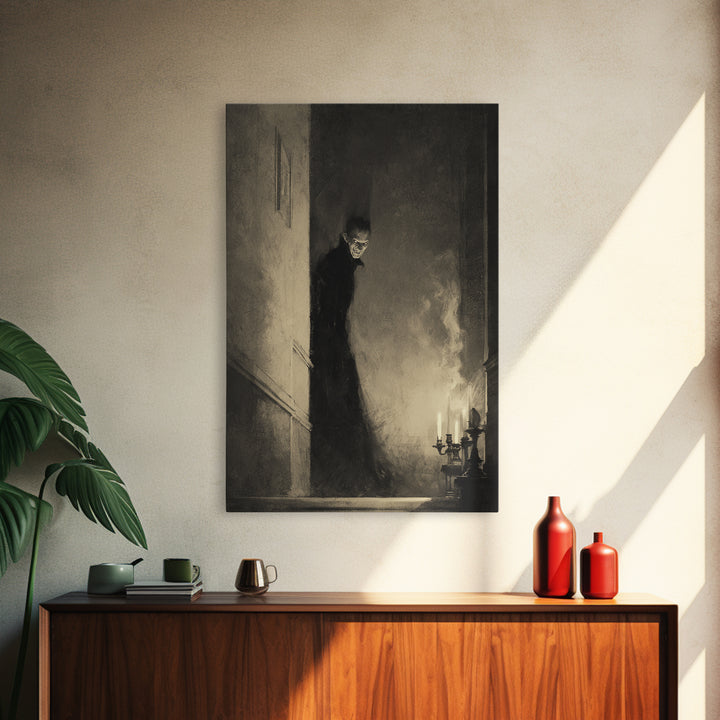 The Shadow Person, Decadent Gothic Art, Vertical Wall Art, Gothic Horror Wall Art, Framed Canvas Print, Halloween Wall Art