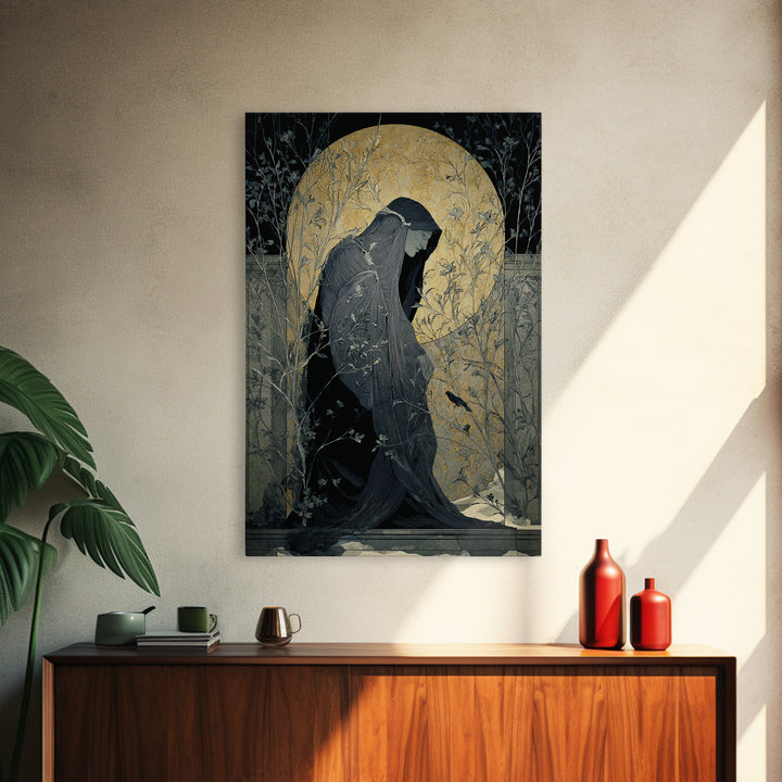 The Shadow Person, Symbolist Death Art, Vertical Wall Art, Macabre Wall Art, Framed Canvas Print, Halloween Wall Art