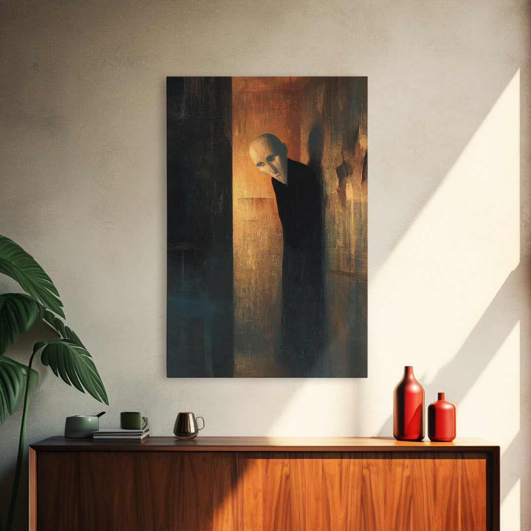The Shadow Person, Expressionist Gothic Art, Vertical Wall Art, Dark Halloween Decor, Framed Canvas Print, Halloween Wall Art