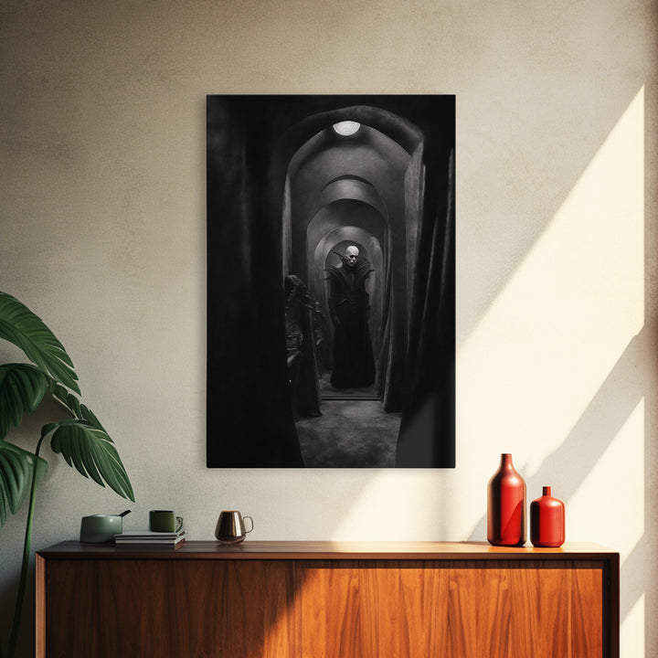 The Shadow Person, Biomechanical Horror Art, Vertical Wall Art, Dark Halloween Decor, Canvas Print, Halloween Wall Art, Seasonal Home Decor