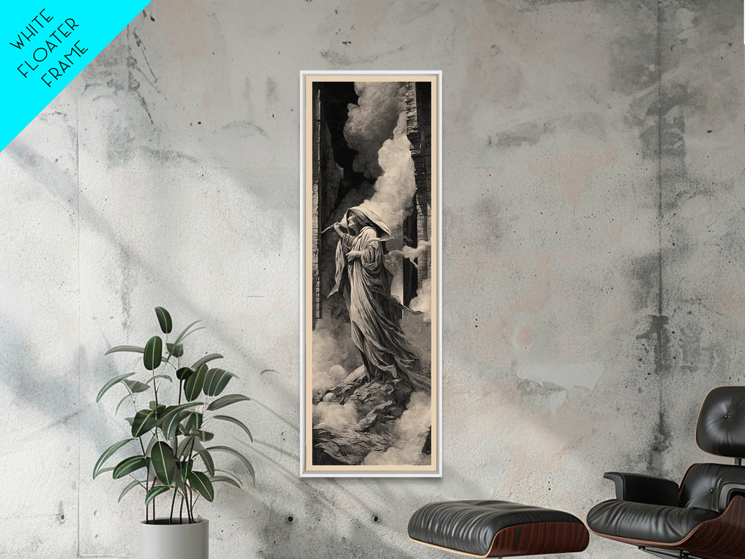 The Banshee Singer, Gothic Engraving Art, Tall Narrow Wall Art, Dark Fantasy Wall Art, Framed Canvas Print, Halloween Wall Art