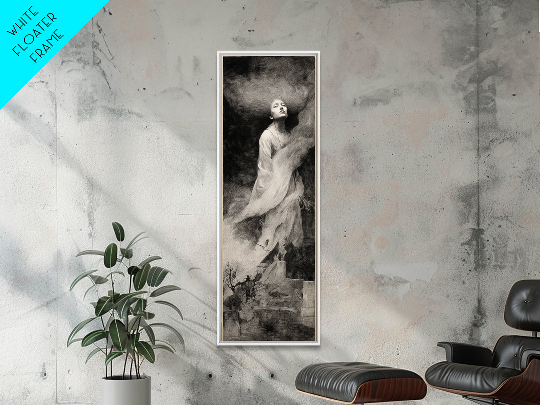 The Banshee Singer, Symbolist Dream Art, Tall Narrow Wall Art, Dark Halloween Decor, Canvas Print, Halloween Wall Art