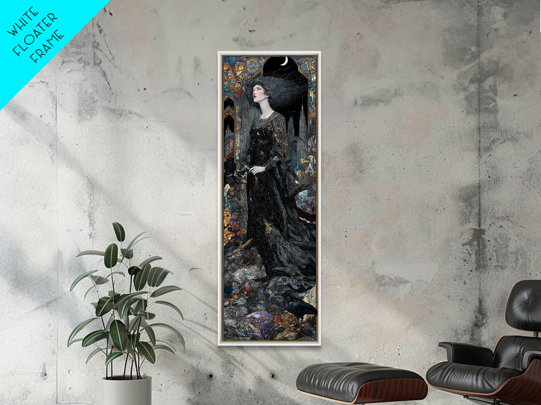 The Banshee Singer, Stained Glass Gothic Art, Tall Narrow Wall Art, Dark Halloween Decor, Framed Canvas Print, Halloween Wall Art