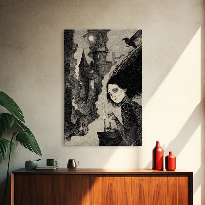 The Banshee Singer, Victorian Macabre Art, Vertical Wall Art, Dark Halloween Decor, Framed Canvas Print, Halloween Wall Art
