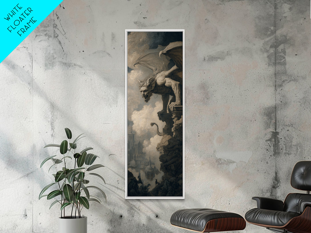 The Gargoyle Sentinel, Baroque Witchcraft Art, Tall Narrow Wall Art, Dark Fantasy Wall Art, Canvas Print, Halloween Wall Art