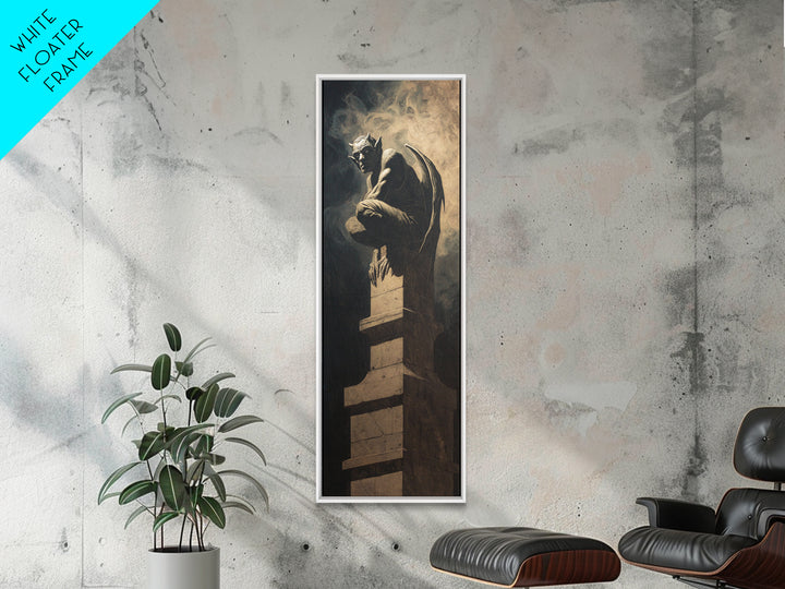 The Gargoyle Sentinel, Gothic Nightmare Art, Tall Narrow Wall Art, Macabre Wall Art, Framed Canvas Print, Halloween Wall Art
