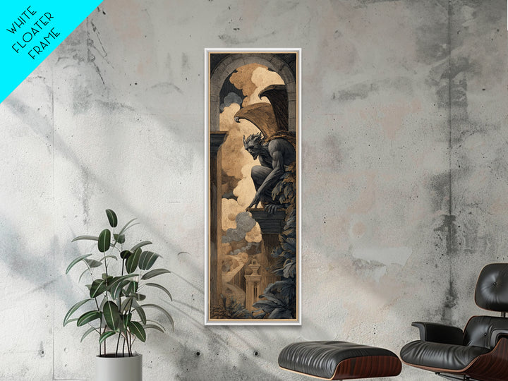 The Gargoyle Sentinel, Visionary Gothic Art, Tall Narrow Wall Art, Gothic Horror Wall Art, Canvas Print, Halloween Wall Art