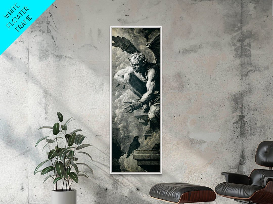 The Gargoyle Sentinel, Architectural Etching Art, Tall Narrow Wall Art, Dark Halloween Decor, Canvas Print, Halloween Wall Art