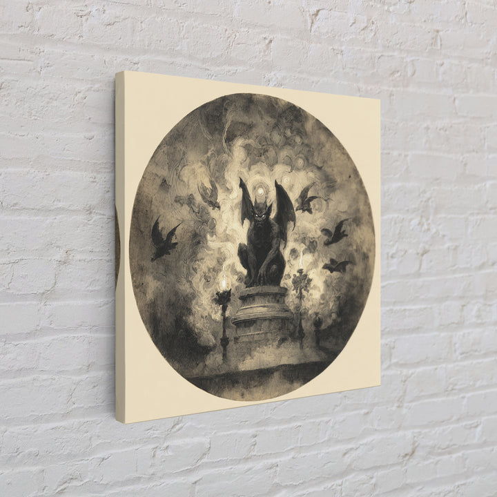 The Gargoyle Sentinel, Symbolist Dream Art, Square Wall Art, Dark Halloween Decor, Framed Canvas Print, Halloween Wall Art