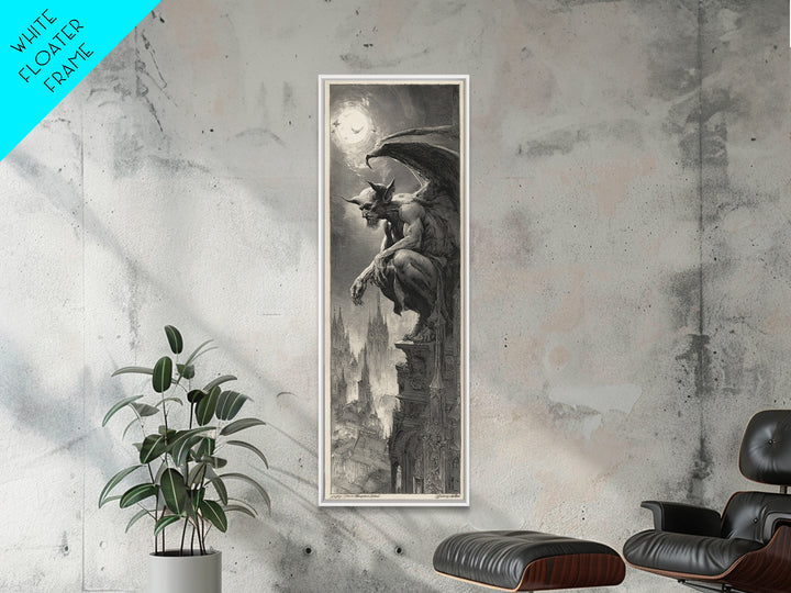 The Gargoyle Sentinel, Decadent Gothic Art, Tall Narrow Wall Art, Macabre Wall Art, Canvas Print, Halloween Wall Art