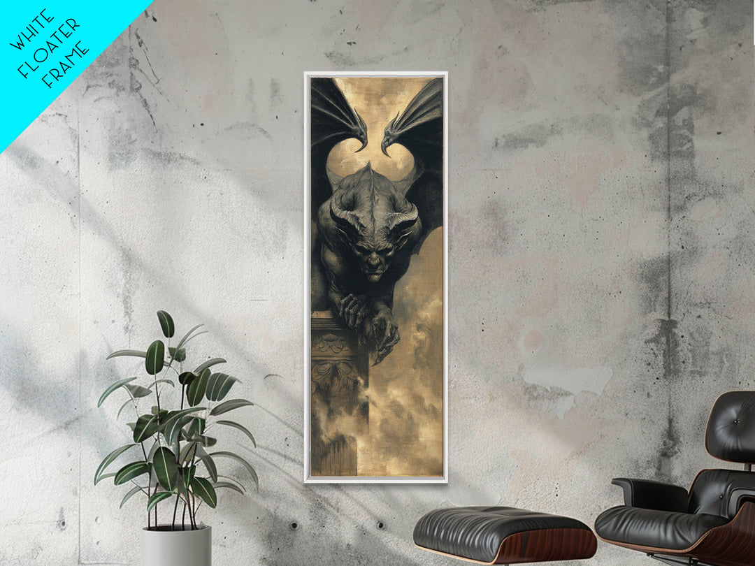 The Gargoyle Sentinel, Dark Symbolist Art, Tall Narrow Wall Art, Gothic Horror Wall Art, Canvas Print, Halloween Wall Art