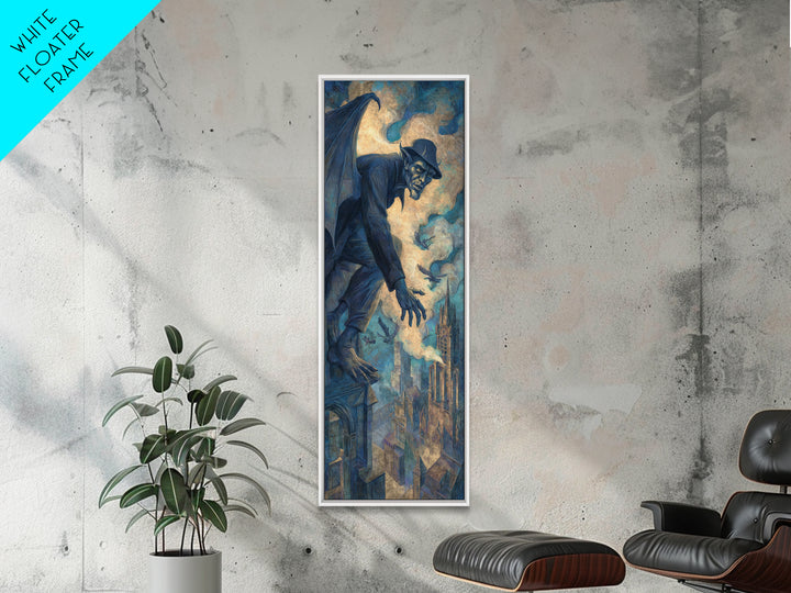 The Gargoyle Sentinel, Expressionist Gothic Art, Tall Narrow Wall Art, Macabre Wall Art, Framed Canvas Print, Halloween Wall Art