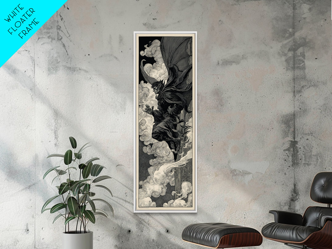 The Gargoyle Sentinel, Decadent Line Art, Tall Narrow Wall Art, Macabre Wall Art, Canvas Print, Halloween Wall Art