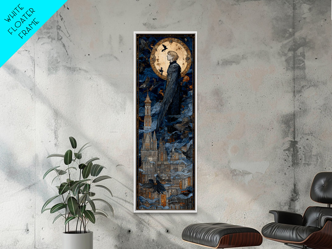 The Gargoyle Sentinel, Stained Glass Gothic Art, Tall Narrow Wall Art, Gothic Horror Wall Art, Canvas Print, Halloween Wall Art
