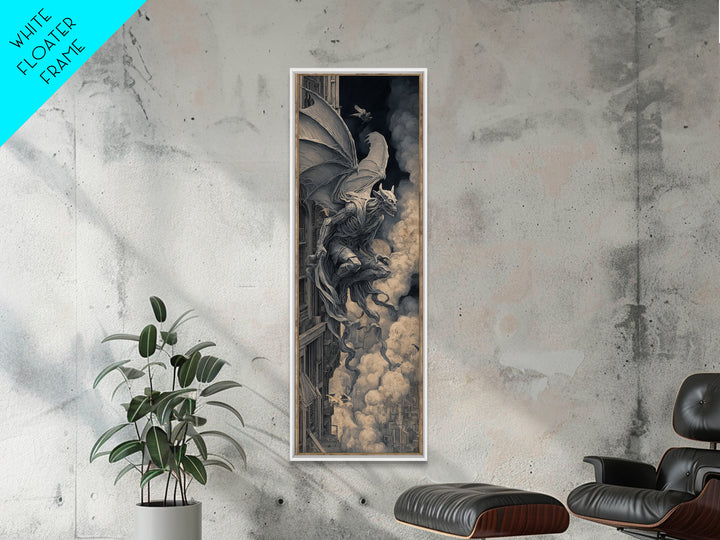 The Gargoyle Sentinel, Biomechanical Horror Art, Tall Narrow Wall Art, Macabre Wall Art, Canvas Print, Halloween Wall Art, Halloween Decor