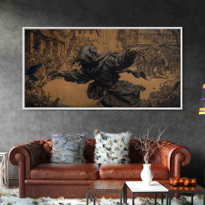 The Tattered Wraith, Northern Renaissance Horror, Wide Panoramic Art, Macabre Wall Art, Framed Canvas Print, Halloween Wall Art