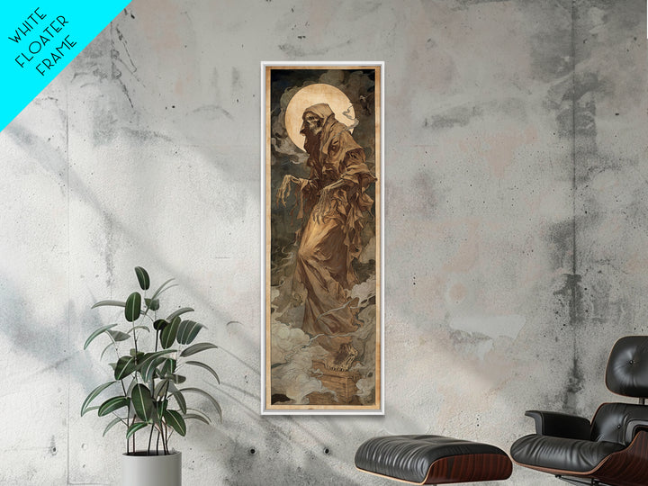 The Tattered Wraith, Dark Renaissance Art, Tall Narrow Wall Art, Dark Halloween Decor, Framed Canvas Print, Halloween Wall Art