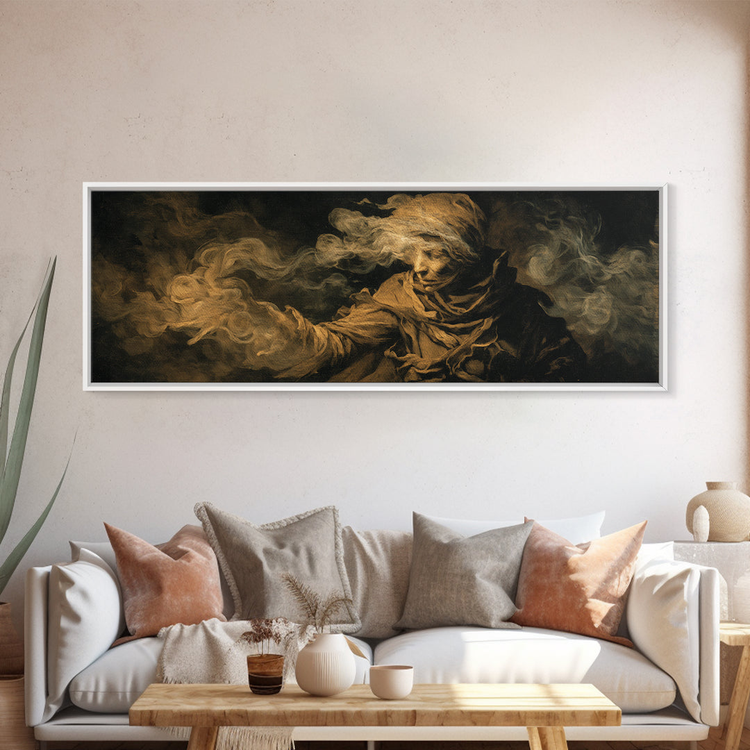The Tattered Wraith, Dark Romantic Horror Art, Extra Wide Wall Art, Gothic Horror Wall Art, Canvas Print, Halloween Wall Art