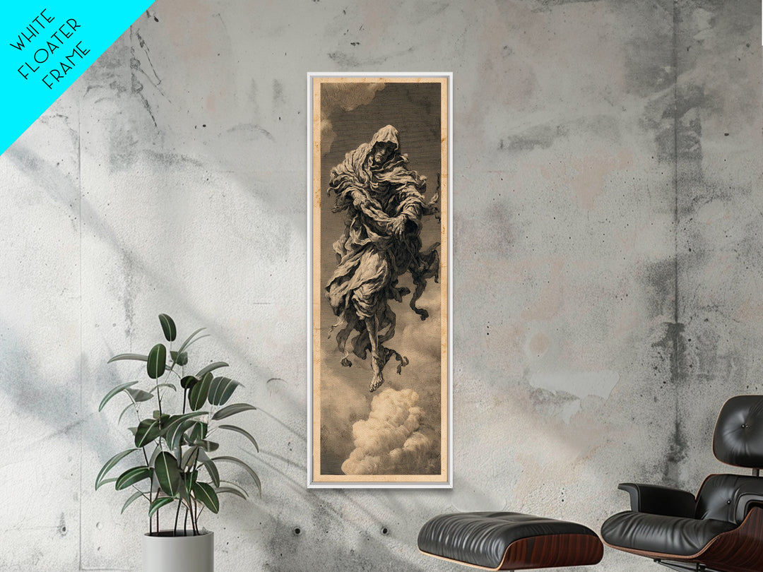 The Tattered Wraith, Architectural Etching Art, Tall Narrow Wall Art, Dark Halloween Decor, Framed Canvas Print