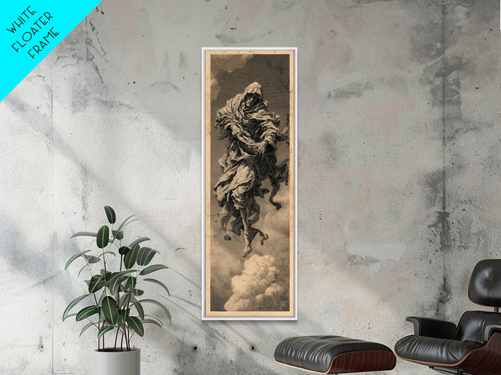 The Tattered Wraith, Architectural Etching Art, Tall Narrow Wall Art, Dark Halloween Decor, Framed Canvas Print