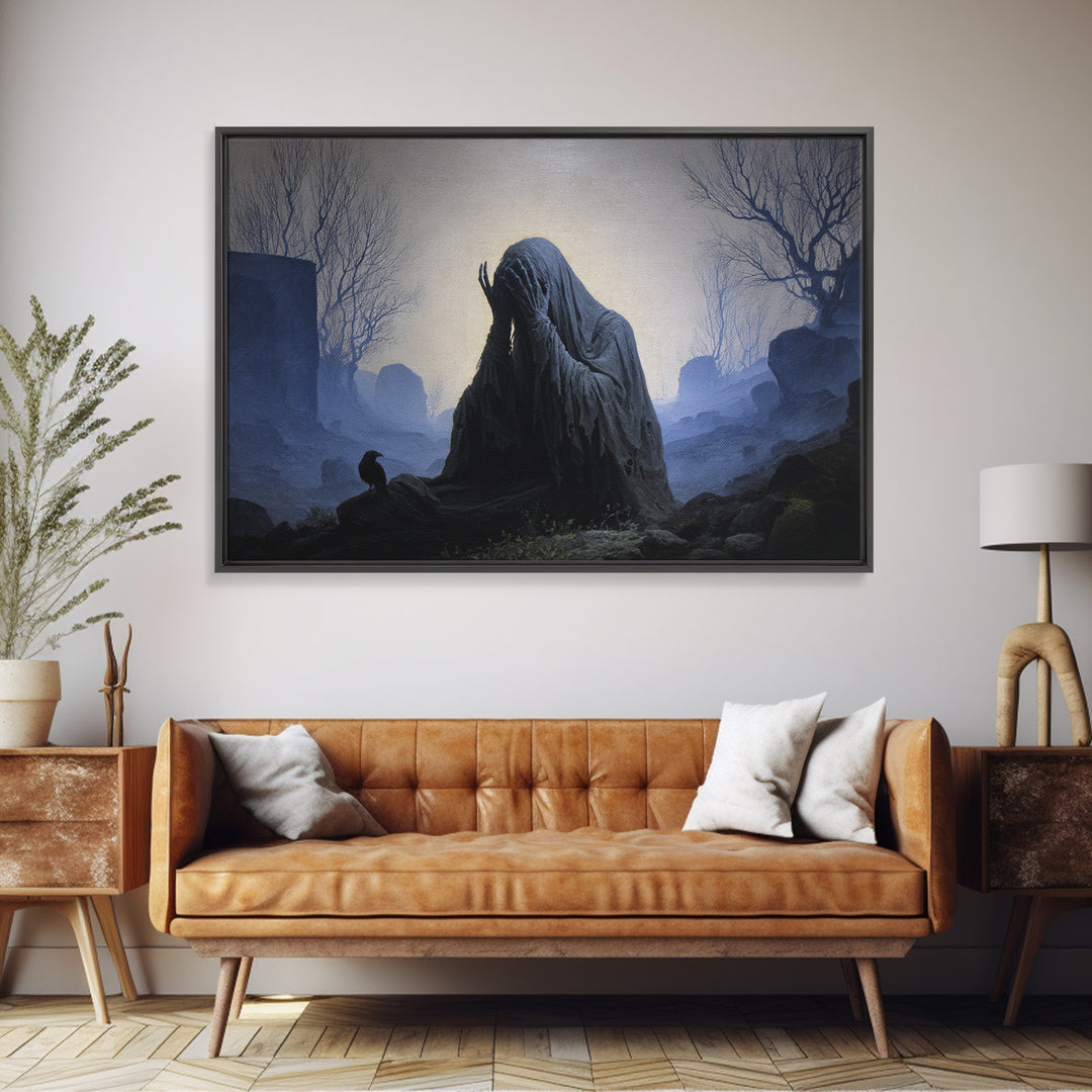 The Tattered Wraith, Romantic Gothic Landscape, Landscape Wall Art, Dark Halloween Decor, Framed Canvas Print, Halloween Wall Art