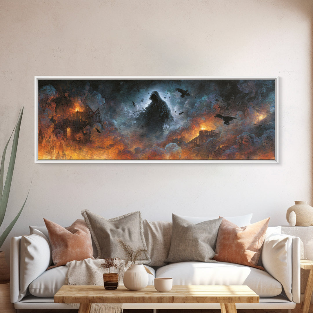 The Tattered Wraith, Apocalyptic Romantic Art, Extra Wide Wall Art, Gothic Horror Wall Art, Canvas Print, Halloween Wall Art