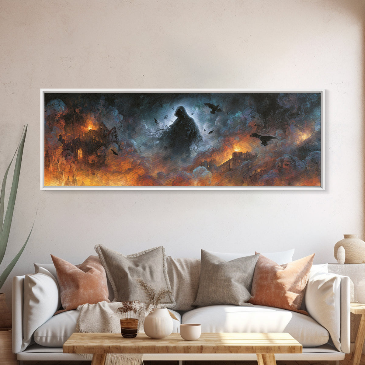 The Tattered Wraith, Apocalyptic Romantic Art, Extra Wide Wall Art, Gothic Horror Wall Art, Canvas Print, Halloween Wall Art