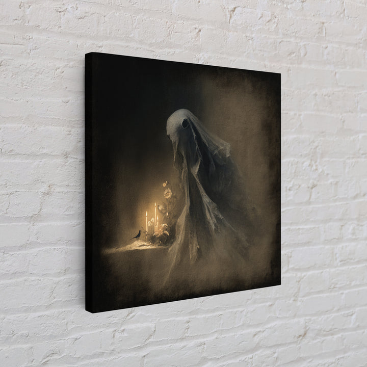 The Tattered Wraith, Symbolist Dream Art, Square Wall Art, Dark Halloween Decor, Framed Canvas Print, Halloween Wall Art