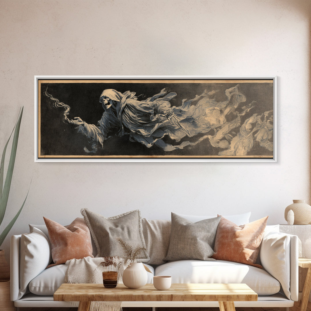 The Tattered Wraith, Decadent Gothic Art, Extra Wide Wall Art, Gothic Horror Wall Art, Framed Canvas Print, Halloween Wall Art