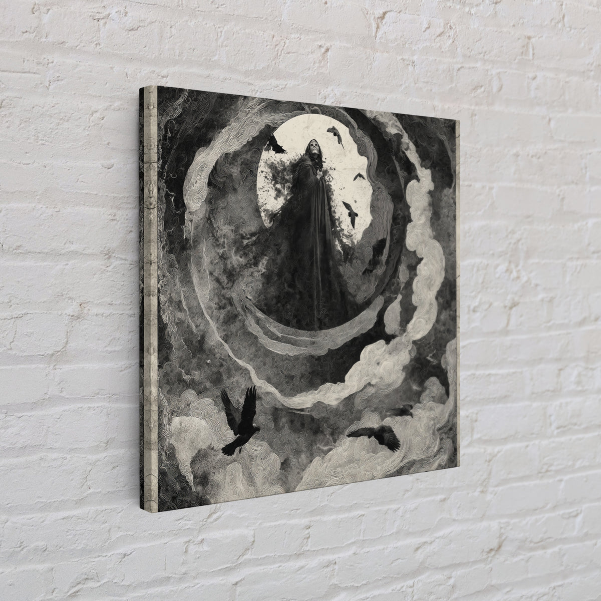 The Tattered Wraith, Dark Symbolist Art, Square Wall Art, Gothic Horror Wall Art, Framed Canvas Print, Halloween Wall Art