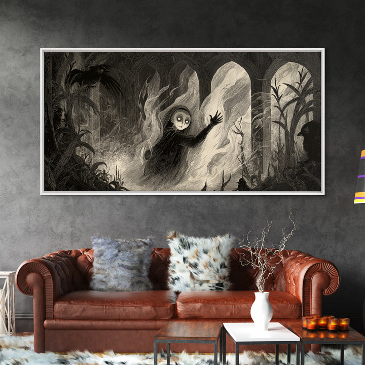 The Tattered Wraith, Expressionist Nightmare Art, Wide Panoramic Art, Dark Fantasy Wall Art, Canvas Print, Halloween Wall Art